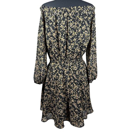 Miss Me Off The Shoulder Women's Floral Black Tan 1/2 Sheer Sleeve Dress Size S - Picture 3 of 14